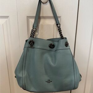 Coach Dusty Blue Turnlock Edie  Leather Shoulder Bag